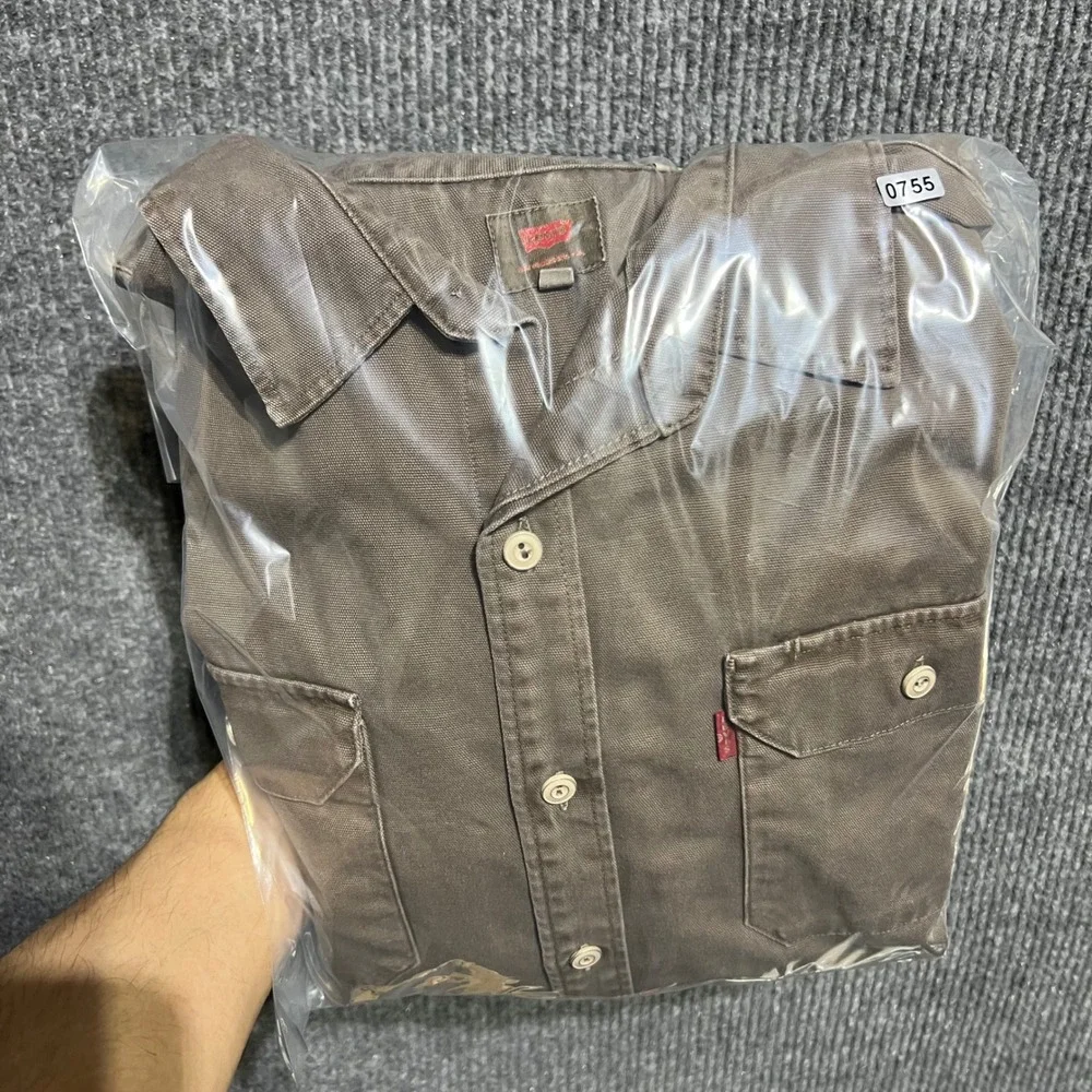 Levis Button Down Shirt Mens XL Brown Canvas Long Sleeve Workwear Utility Pocket